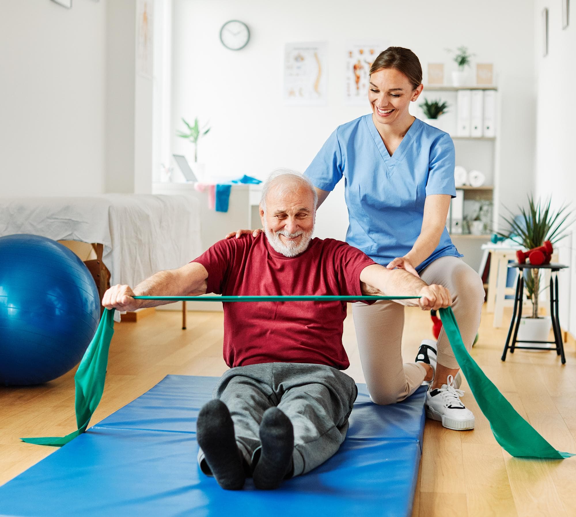 Patient performing rehabilitation exercises with a physiotherapist